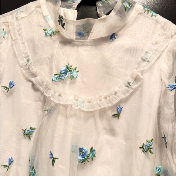 Sister Jane White Dress with Blue Floral Embroidery - Picture 4 of 7